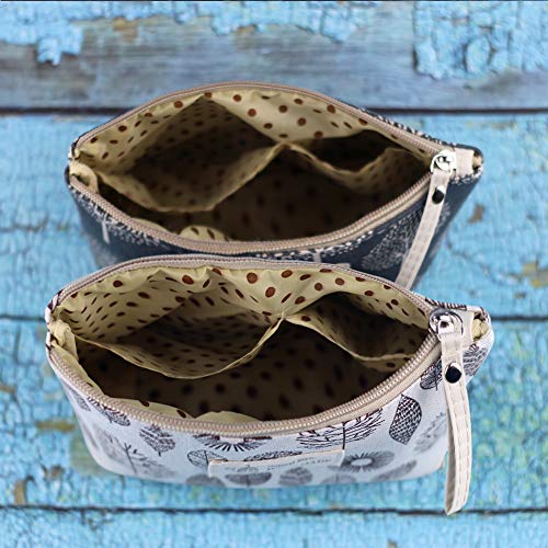Kimoli 2 Pcs Canvas Cosmetic Bags, Printed Makeup Bag, Multi-Function Travel ...