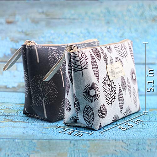 Kimoli 2 Pcs Canvas Cosmetic Bags, Printed Makeup Bag, Multi-Function Travel ...