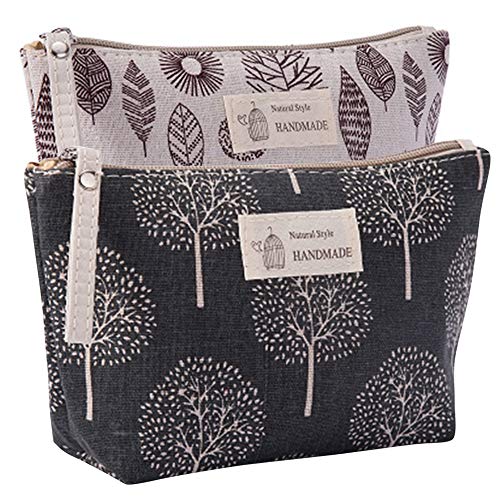 Kimoli 2 Pcs Canvas Cosmetic Bags, Printed Makeup Bag, Multi-Function Travel ...