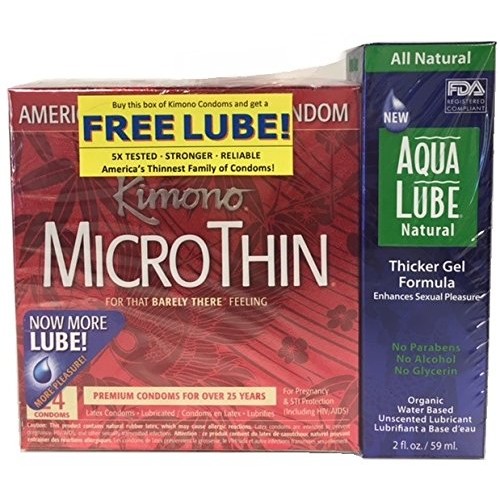 Kimono Microthin & Free Aqua Lube Natural Thicker Gel, 24 Count