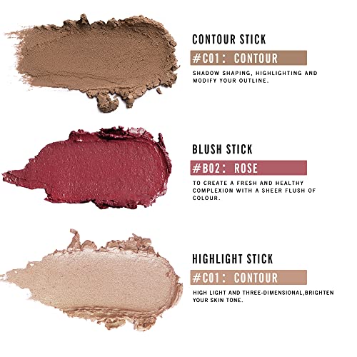 KIMUSE Multi Stick Trio Face Makeup, Cream Blush Stick for Cheeks & Lips, Con...