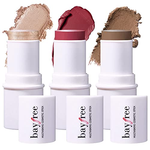 KIMUSE Multi Stick Trio Face Makeup, Cream Blush Stick for Cheeks & Lips, Con...
