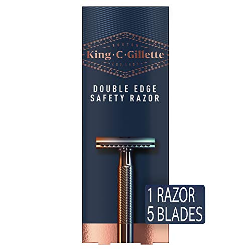 King C. Gillette Double Edge Safety Razor Chrome Plated Handle with 5 pack Pl...