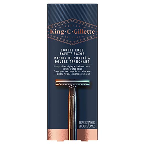 King C. Gillette Double Edge Safety Razor Chrome Plated Handle with 5 pack Pl...
