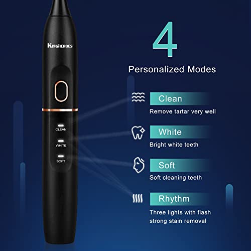Kingheroes Sonic Electric Toothbrush with 8 Brush Heads & Travel Case，4 Mode...