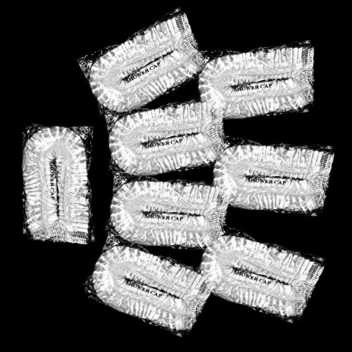 100 PCS Clear Disposable Plastic Shower Caps Large Elastic Thick Bath Cap For...