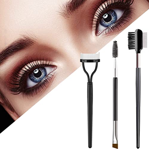 KINGMAS 3Pcs Angled Eyebrow Brush and Spoolie & Eyelash Comb Curlers & Steel ...