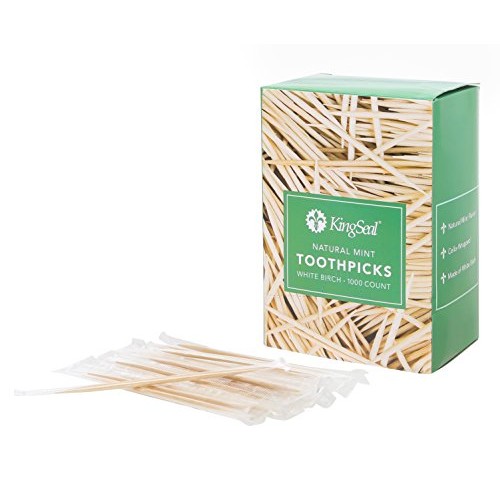 KingSeal Individually Cello Wrapped Mint Flavor Birch Wood Toothpicks, 2.5 In...