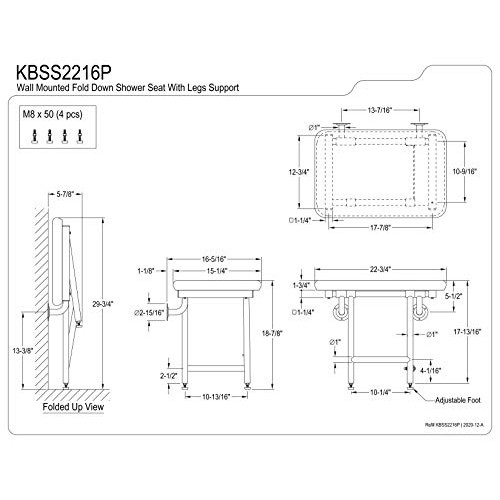 Kingston Brass KBSS2216P Adascape Shower Seat, Brushed Stainless Steel
