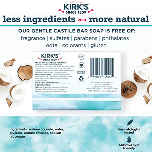 Castile Bar Soap by Kirk’s | Natural Soap for Men, Women & Children | Premium...