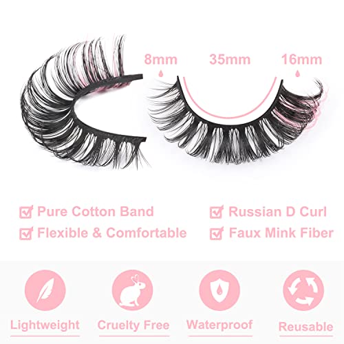 Russian Strip Lashes Colored False Eyelashes Natural Look Faux Mink Lashes Wi...