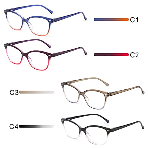 Kisdate 4 Pack Reading Glasses Blue Light Blocking Cat Eye Computer Readers f...
