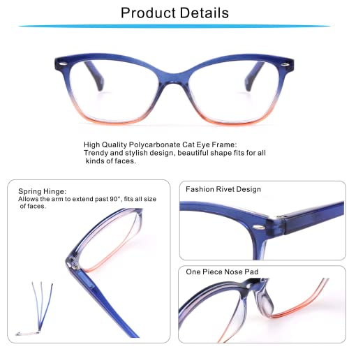 Kisdate 4 Pack Reading Glasses Blue Light Blocking Cat Eye Computer Readers f...