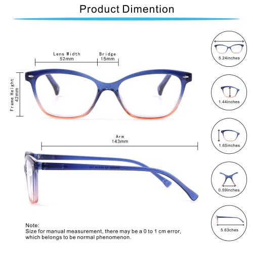 Kisdate 4 Pack Reading Glasses Blue Light Blocking Cat Eye Computer Readers f...