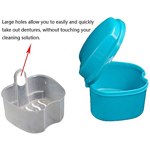 2 Pack Colors Denture Bath Case Cup Box Holder Storage Soak Container with St...