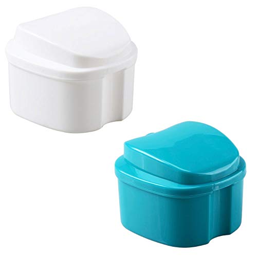 2 Pack Colors Denture Bath Case Cup Box Holder Storage Soak Container with St...
