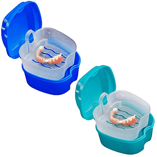 KISEER 2 Pack Colors Denture Bath Case Cup Box Holder Storage Soak Container ...