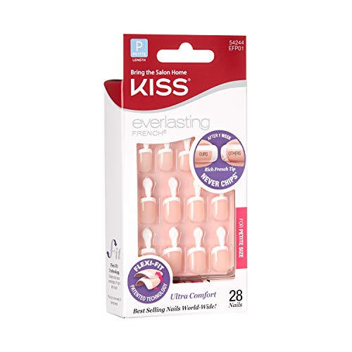 KISS Everlasting French Nails Kit, Petite Length 28 nails EFP01 (1 PACK)
