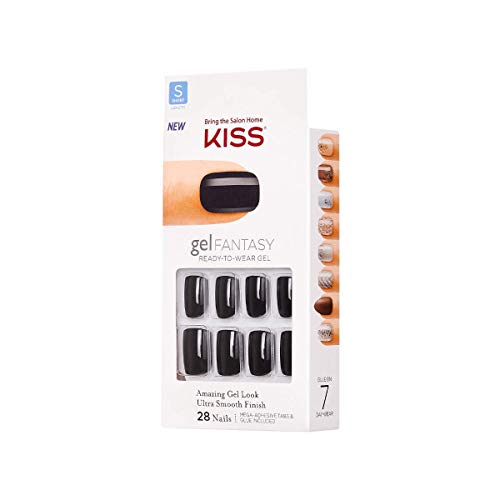 KISS Gel Fantasy Ready-to-Wear Press-On Gel Nails, “Aim High”, Short, Black, ...