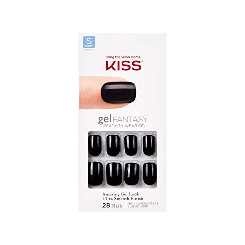 KISS Gel Fantasy Ready-to-Wear Press-On Gel Nails, “Aim High”, Short, Black, ...