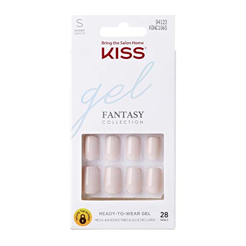KISS Gel Fantasy Ready-to-Wear Press-On Gel Nails, “Here I Am”, Short, White,...
