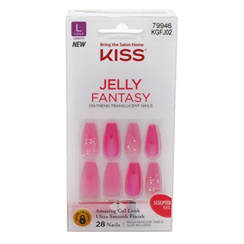 Kiss Jelly Fantasy 28 Count Dark Pink Long Length (Pack of 3)