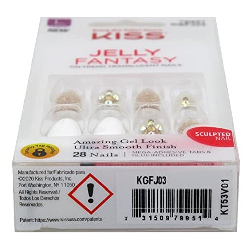 Kiss Jelly Fantasy 28 Count White/Gold Glitter Long Length (Pack of 2)