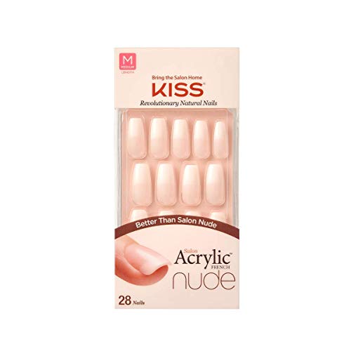 KISS Salon Acrylic French Nail Manicure Set, Medium Length, Nude, Square, “ L...
