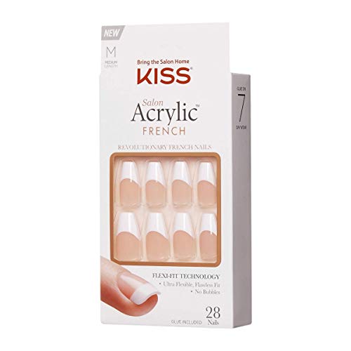 KISS Salon Acrylic French Nail Manicure Set, Medium Length, Square, “Je T'aim...