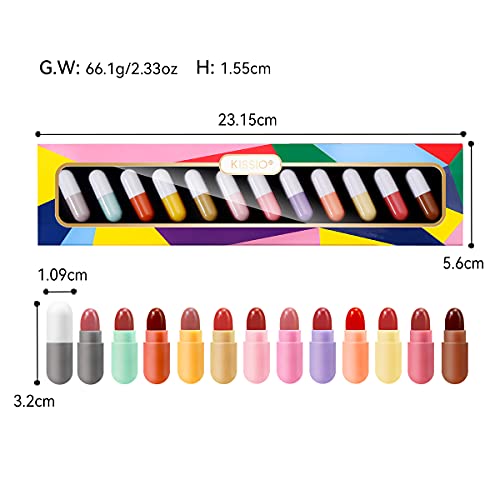 KISSIO Lipstick Set 12 Colors,Mini Matte Lipstick,Lip Capsules,Waterproof Lon...