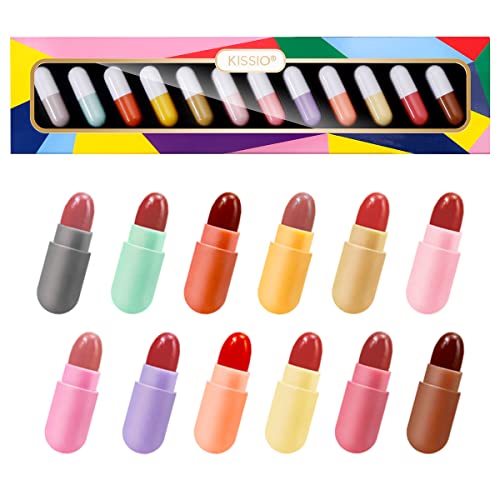KISSIO Lipstick Set 12 Colors,Mini Matte Lipstick,Lip Capsules,Waterproof Lon...
