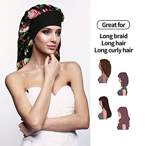 4 Pieces Satin Sleep Cap for Long Hair and Dreadlock, Extra Large 2 PCS Solid...