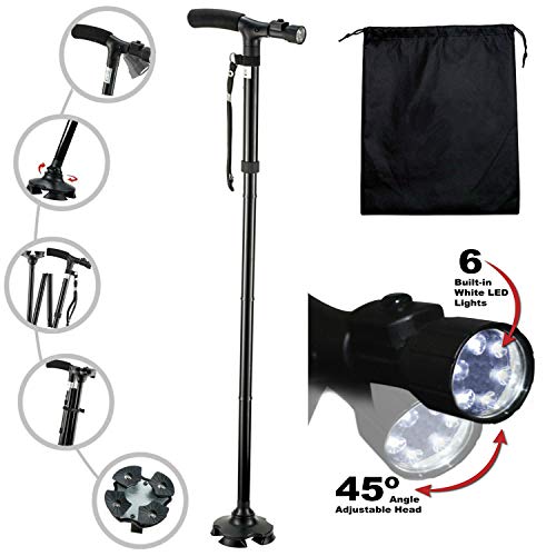 Travel Adjustable Folding Canes and Walking Sticks for Men and Women with Led...