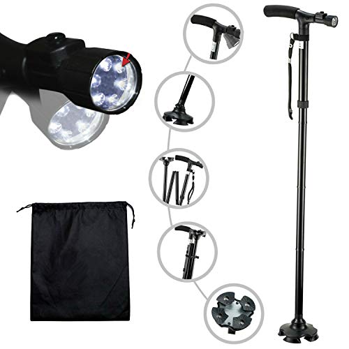 Travel Adjustable Folding Canes and Walking Sticks for Men and Women with Led...