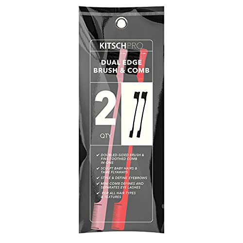 Kitsch Pro Dual Hair Edge Brush and Teasing Comb Brush Set, 2-in-1 Edge Contr...