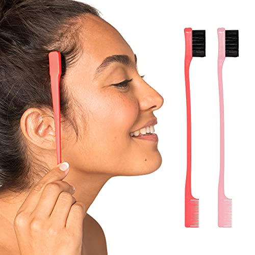 Kitsch Pro Dual Hair Edge Brush and Teasing Comb Brush Set, 2-in-1 Edge Contr...