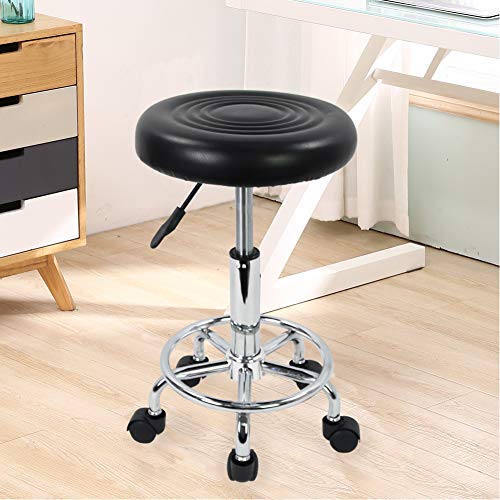 KKTONER PU Leather Modern Round Rolling Stool with Footrest Height Adjustable...