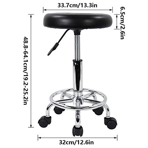 KKTONER PU Leather Modern Round Rolling Stool with Footrest Height Adjustable...