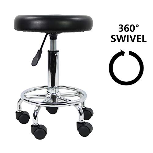 KKTONER PU Leather Modern Round Rolling Stool with Footrest Height Adjustable...
