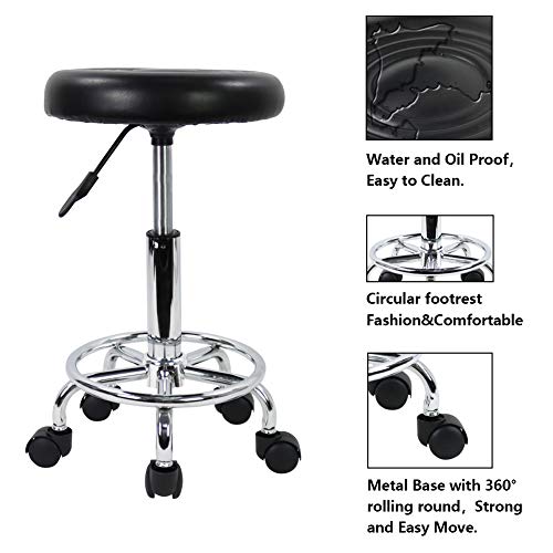 KKTONER PU Leather Modern Round Rolling Stool with Footrest Height Adjustable...