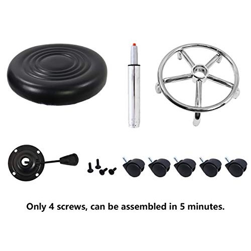 KKTONER PU Leather Modern Round Rolling Stool with Footrest Height Adjustable...