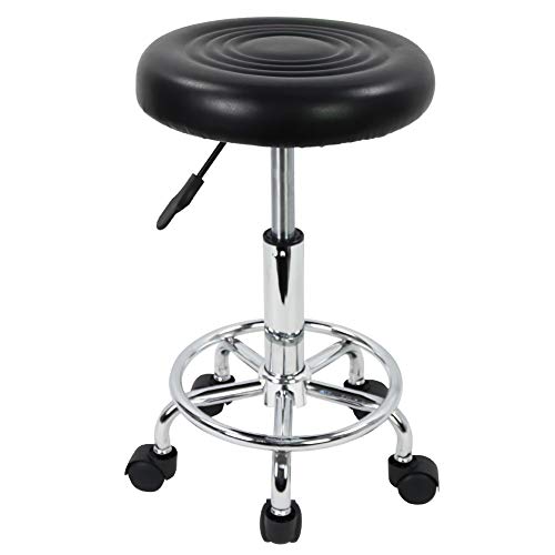 KKTONER PU Leather Modern Round Rolling Stool with Footrest Height Adjustable...