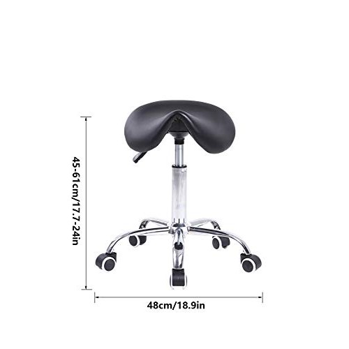 KKTONER Rolling Saddle Stool PU Leather Swivel Adjustable Rolling Stool with ...