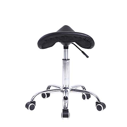 KKTONER Rolling Saddle Stool PU Leather Swivel Adjustable Rolling Stool with ...