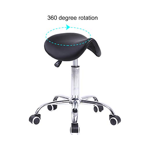 KKTONER Rolling Saddle Stool PU Leather Swivel Adjustable Rolling Stool with ...