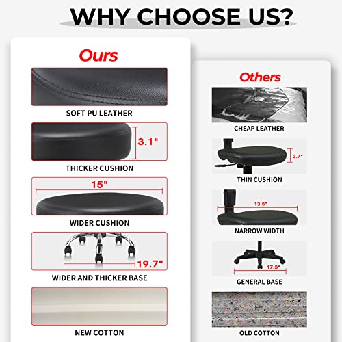 KLASIKA Round Rolling Stool Swivel with Wheels Adjustable Height Heavy Duty W...