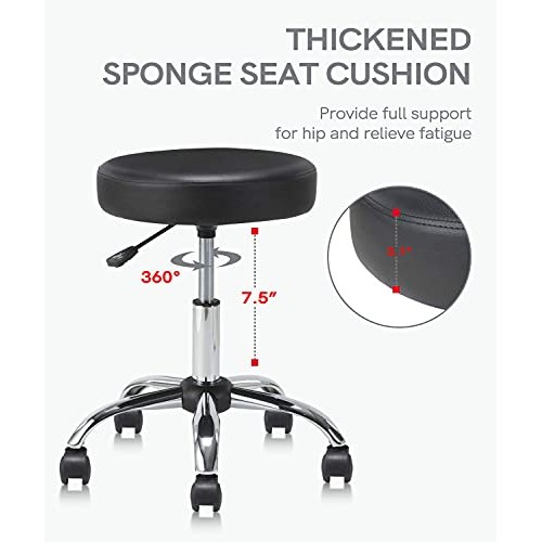 KLASIKA Round Rolling Stool Swivel with Wheels Adjustable Height Heavy Duty W...
