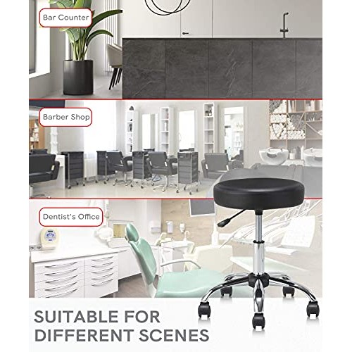 KLASIKA Round Rolling Stool Swivel with Wheels Adjustable Height Heavy Duty W...