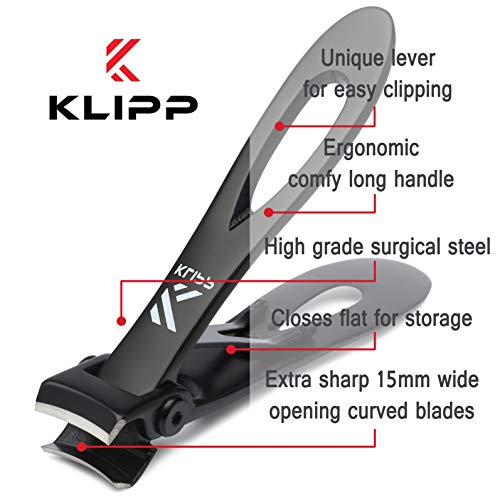 KLIPP Nail Clippers for Thick Nails – 15 mm Wide Jaw Fingernail and Toenail C...