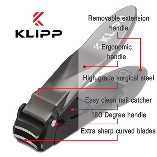 Nail Clippers for Men with Catcher - KLIPP Razor-Sharp Heavy Duty Self-Collec...